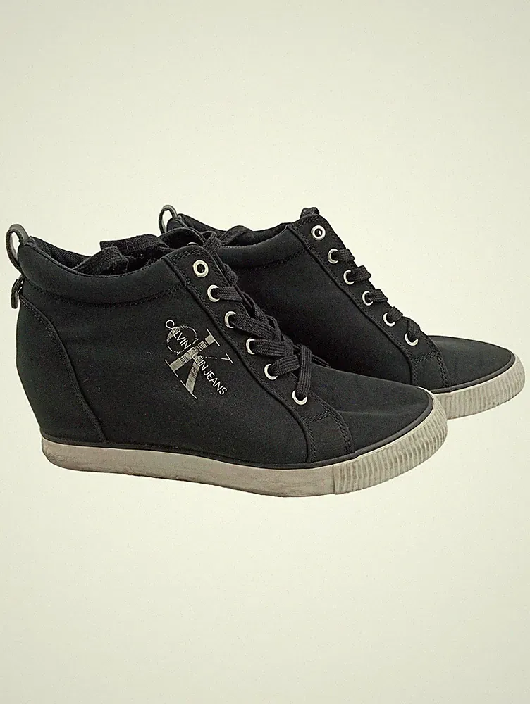 Calvin Klein Jeans Damen Sneaker Wedge Schwarz Gr. 40 Canvas Keilabsatz