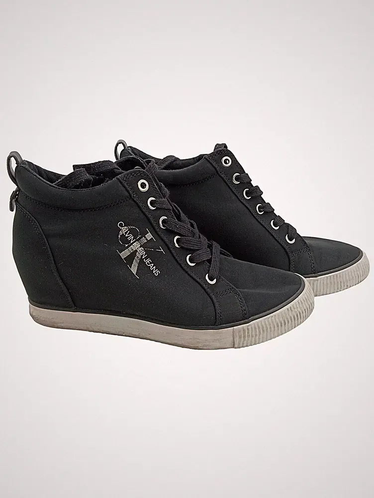 Calvin Klein Jeans Damen Sneaker Wedge Schwarz Gr. 40 Canvas Keilabsatz