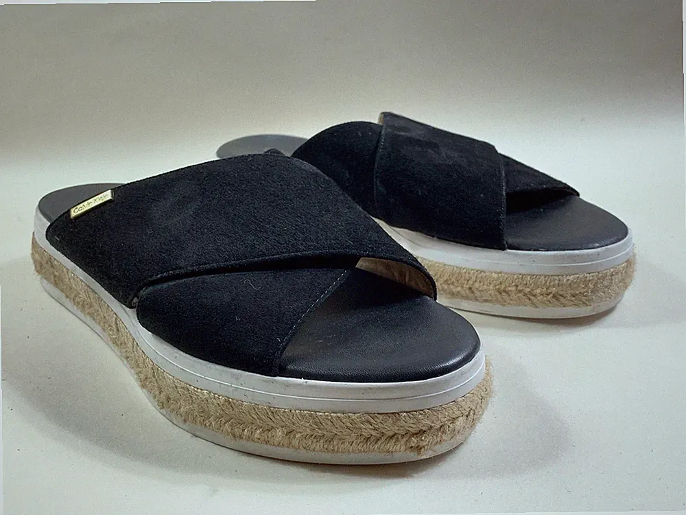 Calvin Klein schwarze Wildleder Damen Slipper Slider Sandalen Flatforms UK 7 EU 40