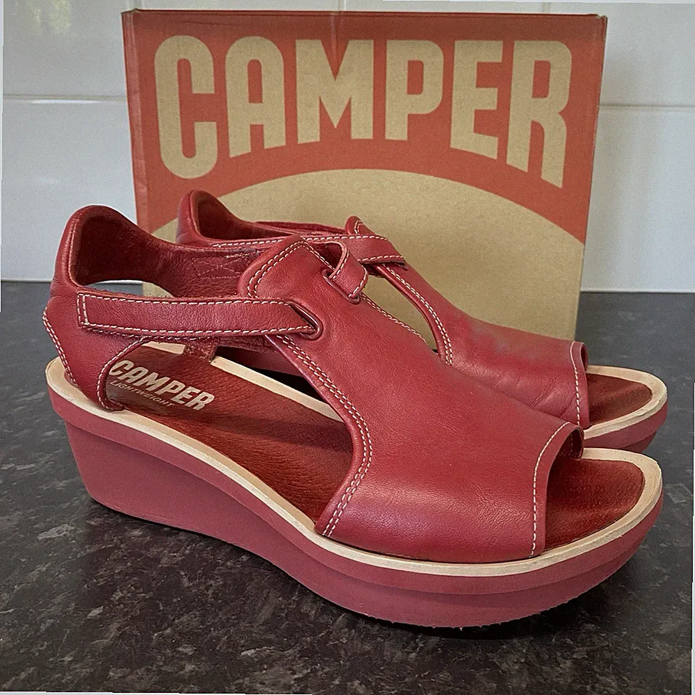 Camper Beetle Plateau Slingback Rot Leder Sommer Sandalen UK 5 EU 38