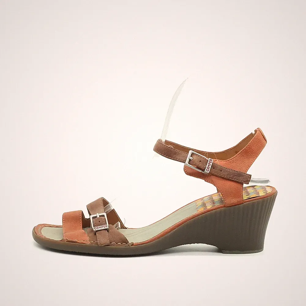 Camper Damen EU 37 Keilabsatz Sandalette Braun Orange Sandalen