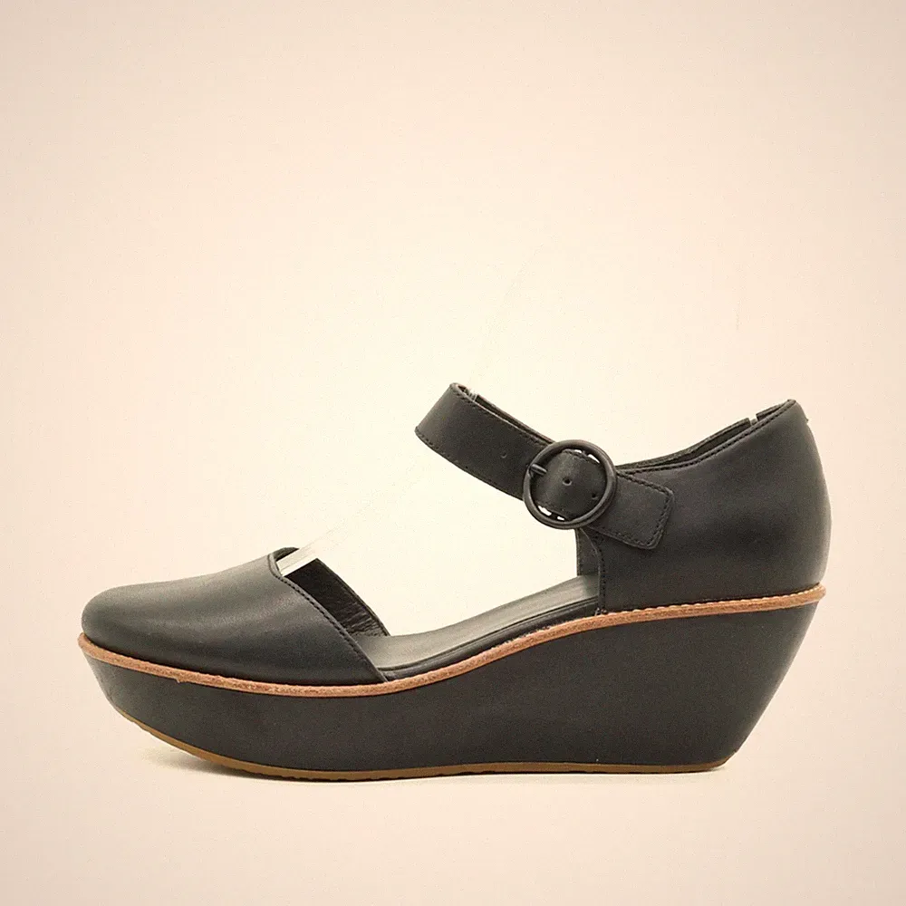 Camper Damen Pumps EU 37 Mary Jane Keilabsatz Schwarz Riemchen, Bequem, Plateau