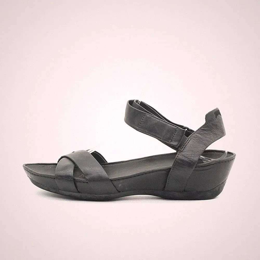 Camper Damen Sandale EU 37 Keilabsatz Schwarz Leder Komfort Sandalen