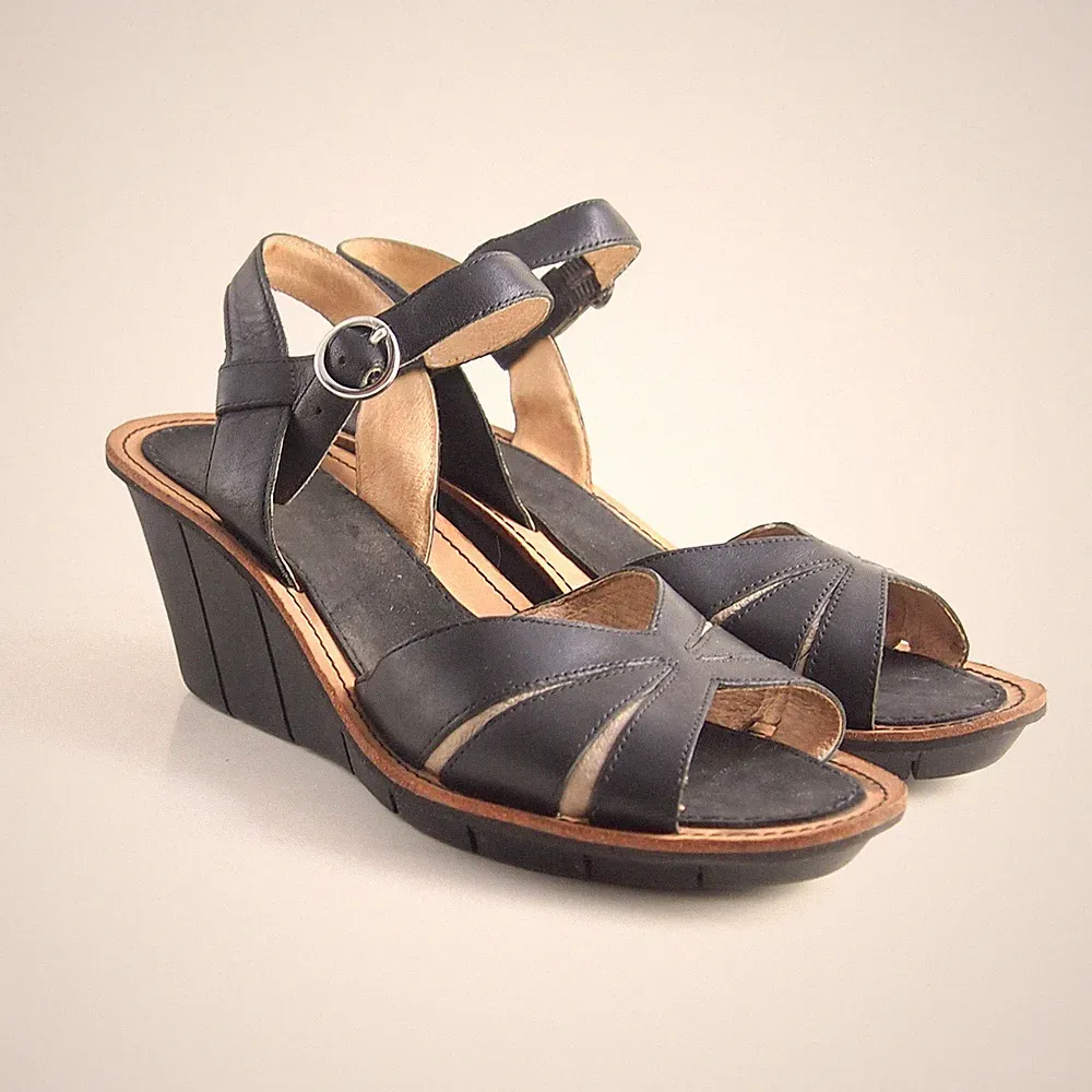 Camper Wedge Sandalen Schwarzes Leder Damen Schuhgröße US 8 EU 38