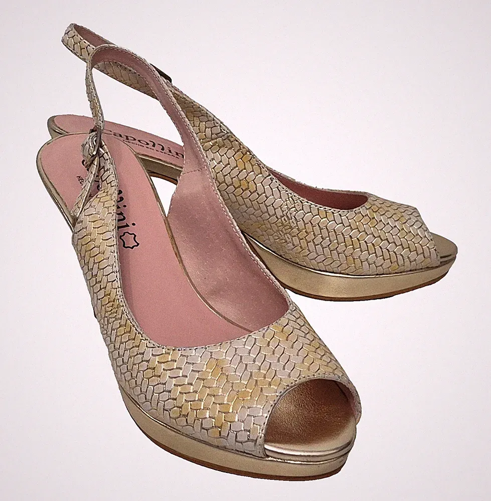Capollini Damen Leder Schnalle Gold Stilettoabsatz Sandale Schuh EU 37 UK 4
