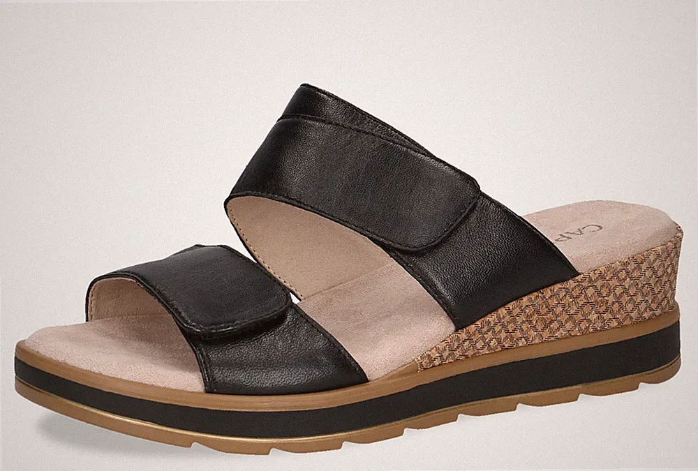 Caprice 9-27250-42 Riemchen Sandalen Leder Schwarz Keilabsatz 5,5 cm SALE