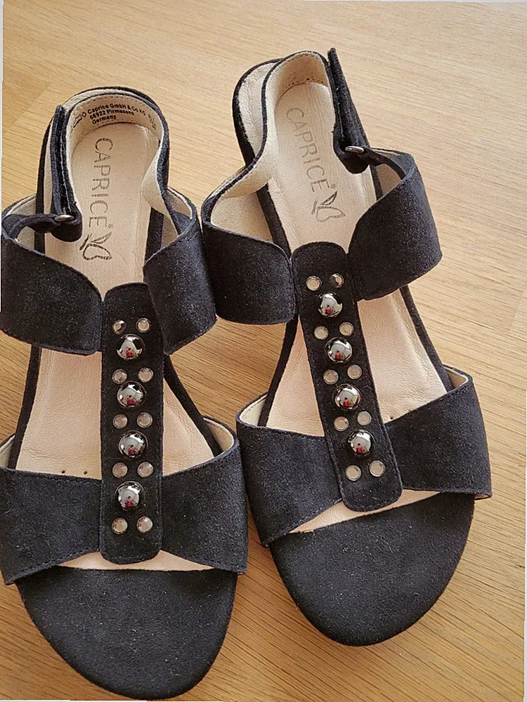 Caprice Damen Sandalen aus Leder mit Blockabsatz Gr. 39 schwarz