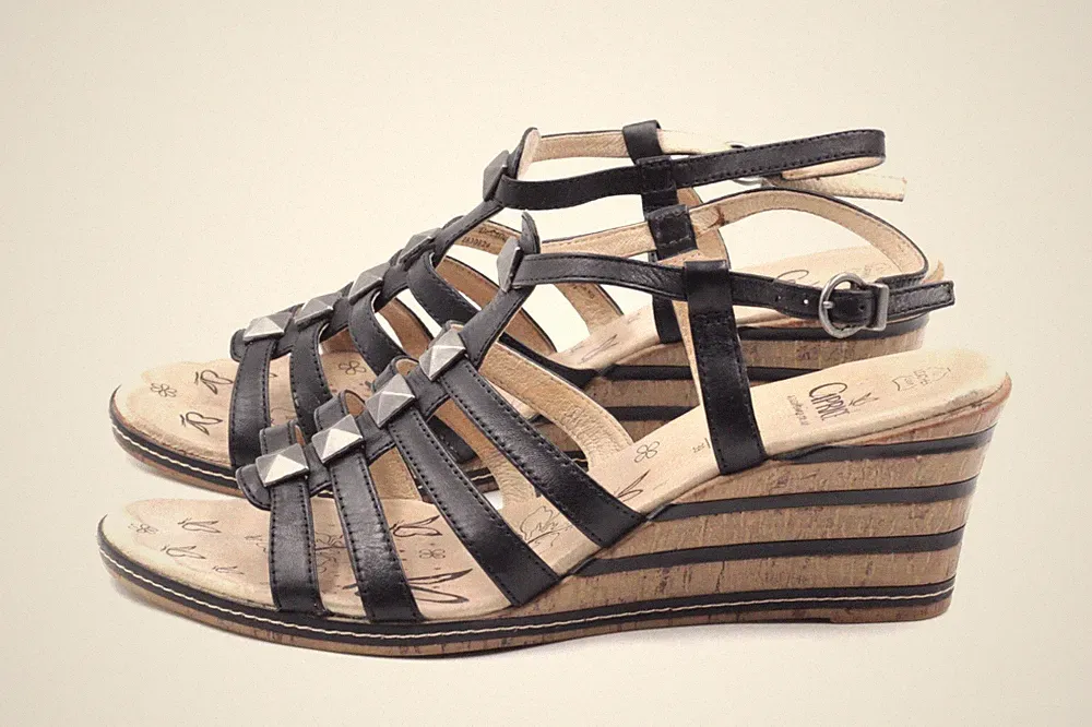 CAPRICE Damen Sandalen Sandaletten EUR 39 UK 6 Schwarz Echt Leder Gladiator