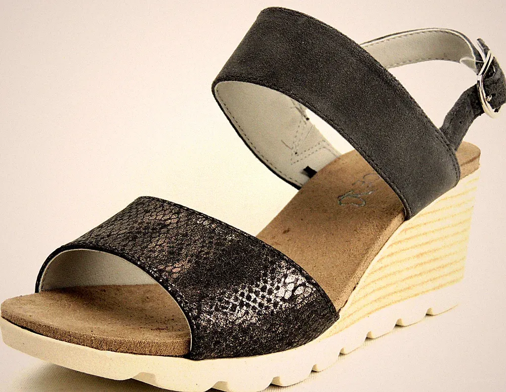 CAPRICE Damen Sandalette LEDER Weite G anthrazit KEIL SONDERPREIS
