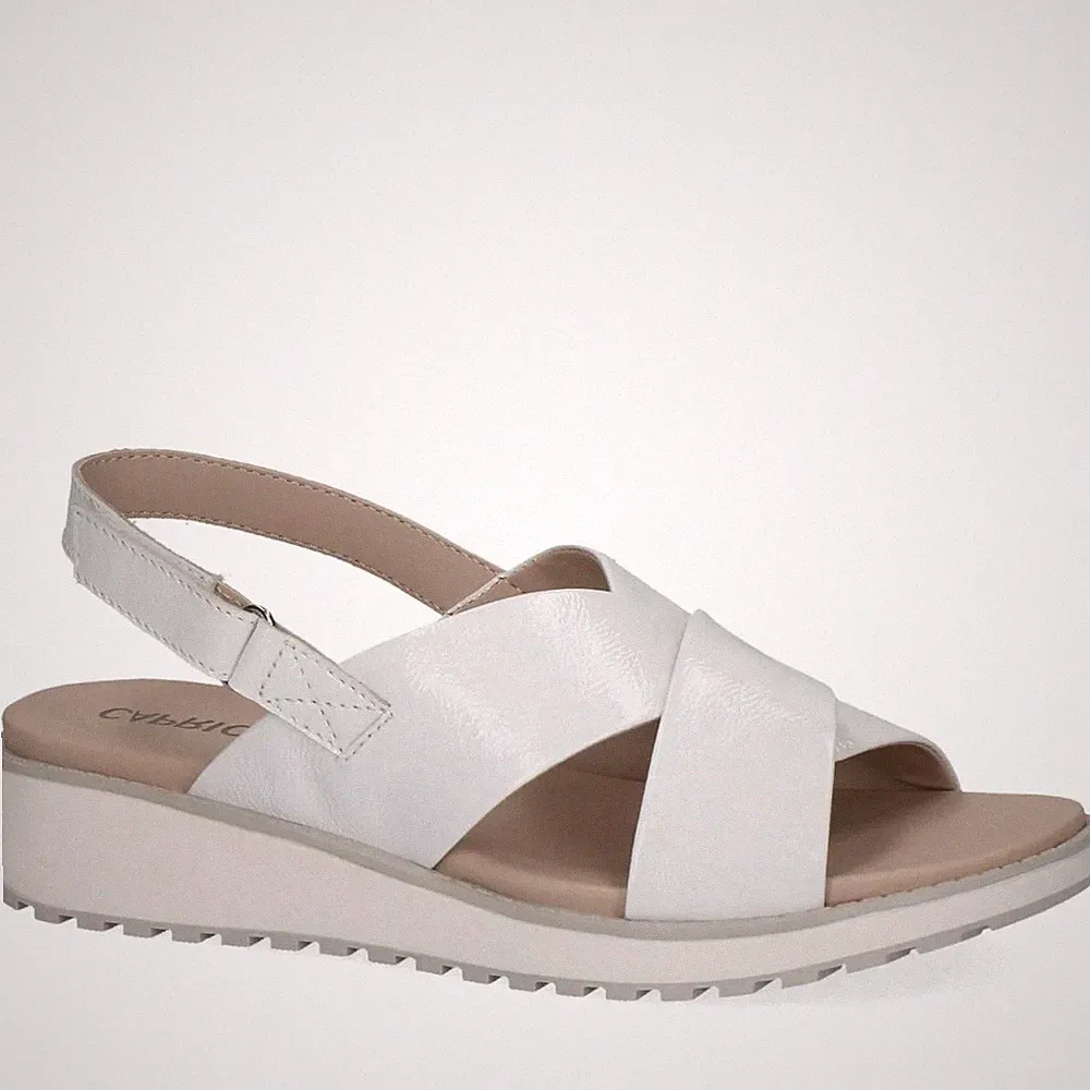 Caprice Damen Weiße Keilabsatz Ledersandalen Peeptoe Freizeit 9-28703-42122