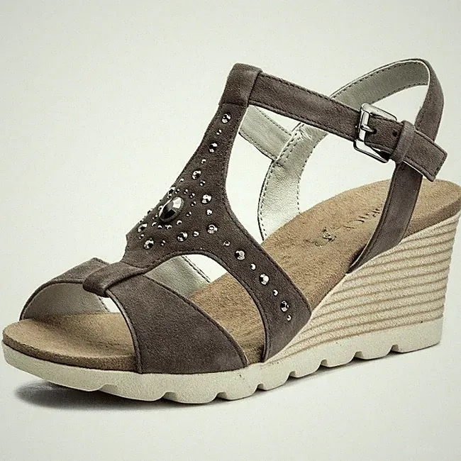 Caprice Damenschuhe Keil Sandalette Leder Anthracite, SONDERPREIS, Gr 36 - 39