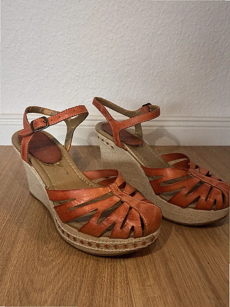 Carolina Boix Gr. 39 Orange Sandalen Keilabsatz High Heels Damen Vintage