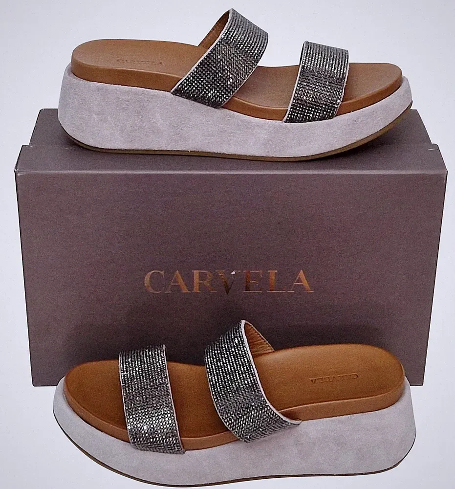 Carvela Kade Damen Keilsohle klobige Riemchen Wildleder Diamanten Pantoletten Sandalen