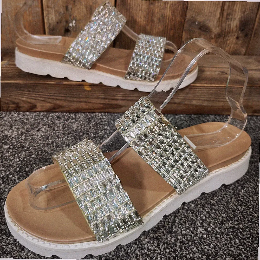 Carvela Kurt Geiger Leder Sandalen UK 6 Silber Kristall Schmuck Pantoletten 39