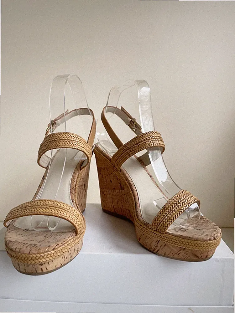 CARVELLA CAMEL PLATTIERT STROHRIEMEN KORK PLATEAU & KEILABSATZ SANDALEN GRÖSSE 7/40