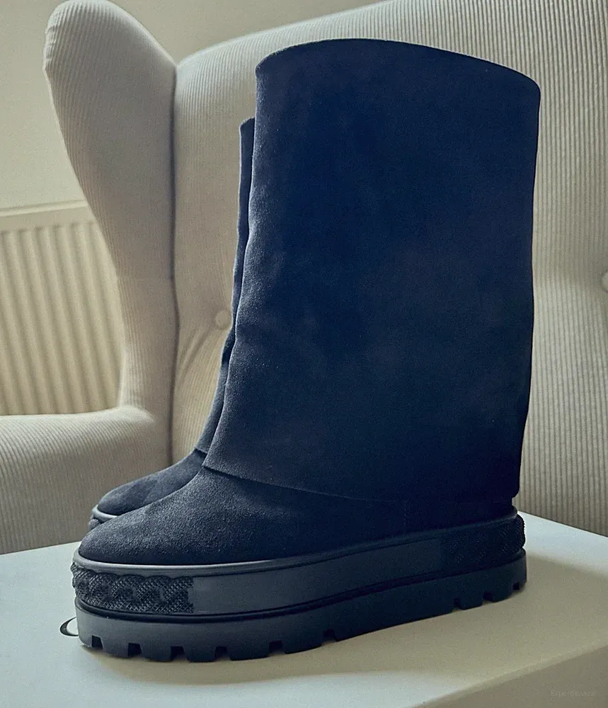 Casadei Damen Wildleder Stiefel Schwarz Profilsohle Keilabsatz Gr. 37