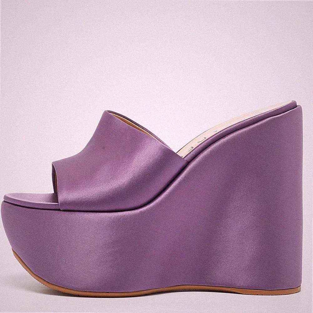 Casadei helllila Satin Plateau Keilabsatz Sandalen Gr.39,5