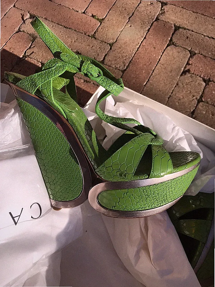 Casadei Plateau Keilabsatz Sandale Grün Höhe 15