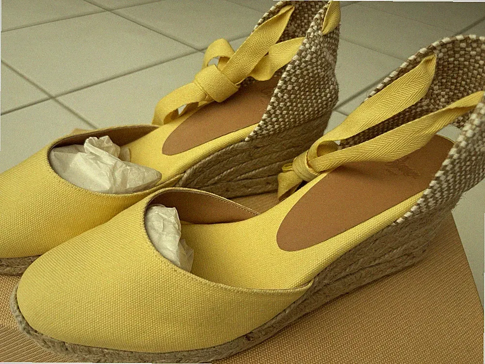 Castañer CARINA/6 Espadrille-Sandalen gelb Keilabsatz 6 cm Jute EU 38 neu