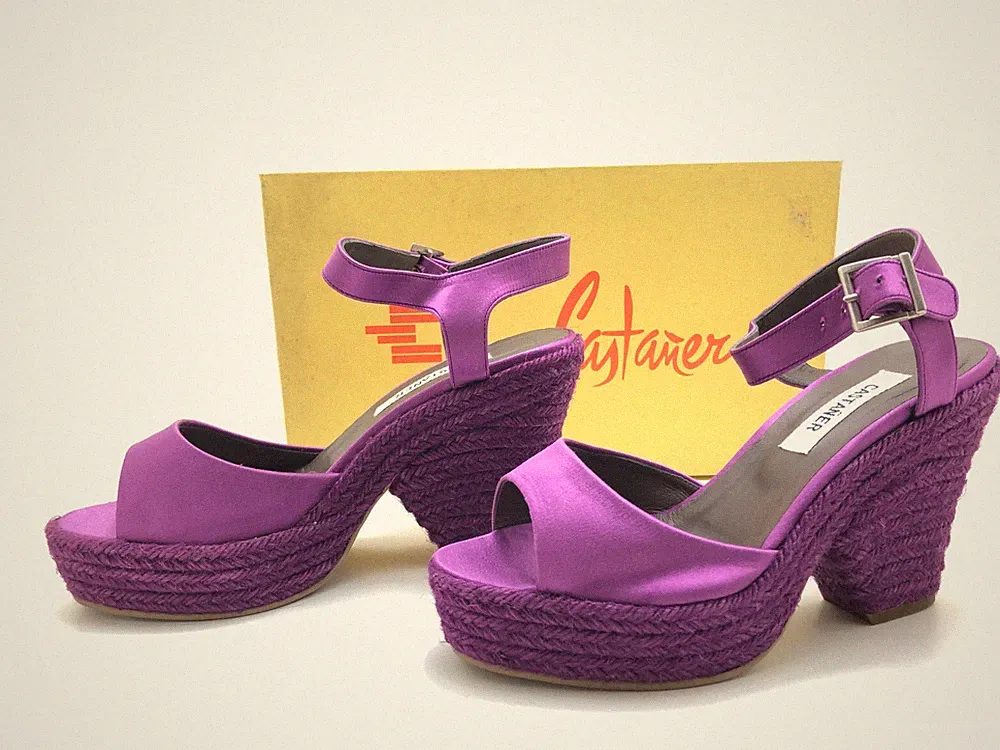 Castaner Damen Sandalen Gr. 38 Sandaletten Plateau Wedges Komfortschuhe Lila