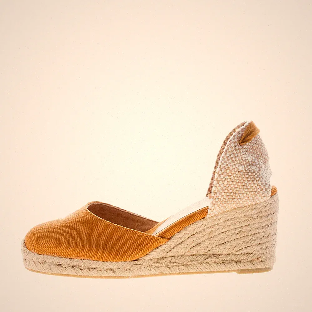 CASTANER Damen Schuhe Espadrilles Carina 6 Bio-Baumwolle Bernstein Keilabsatz 7