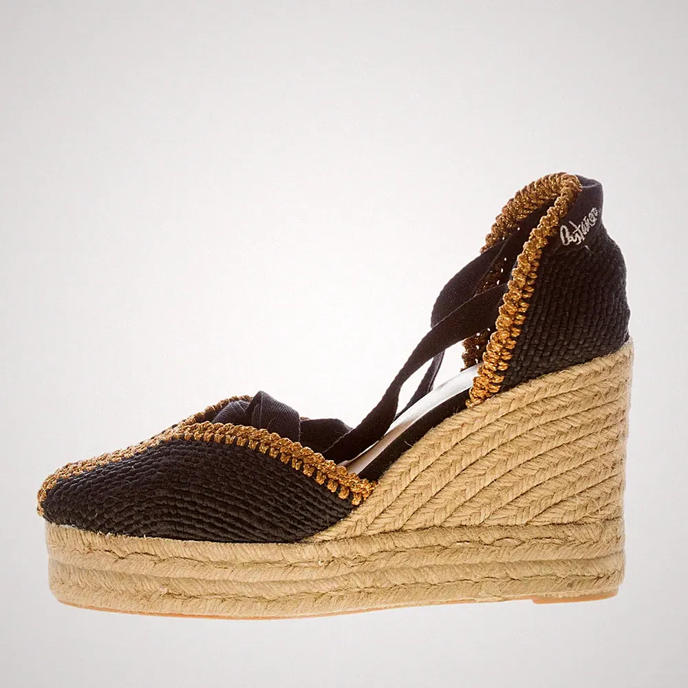 CASTANER Damen Schuhe Espadrilles Coeur Stoff Schwarz Lurex Gold Keilabsatz Jute 11