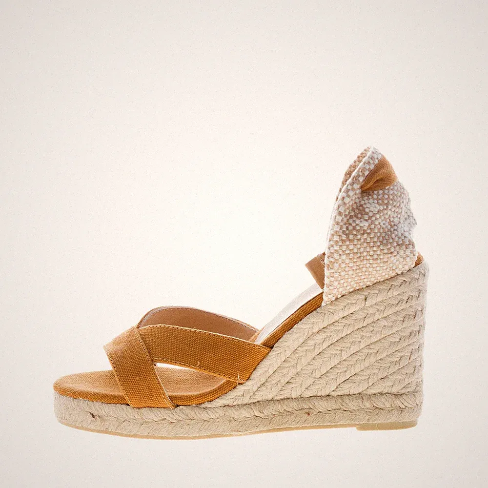 CASTANER Damen Schuhe Sandale Bailey 8 Bio Stoff Bernstein Keilabsatz Jute 10