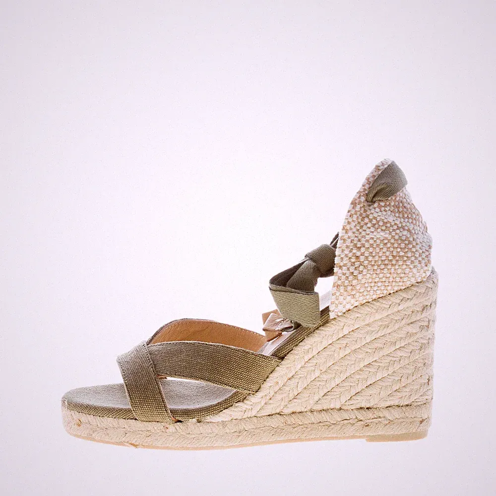 CASTANER Damen Schuhe Sandale Bailey 8 Bio Stoff Olivgrün Keilabsatz Jute 9