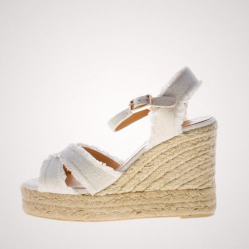CASTANER Damen Schuhe Sandale Bromelia Leinen Metallic Weiß Keilabsatz Jute 10