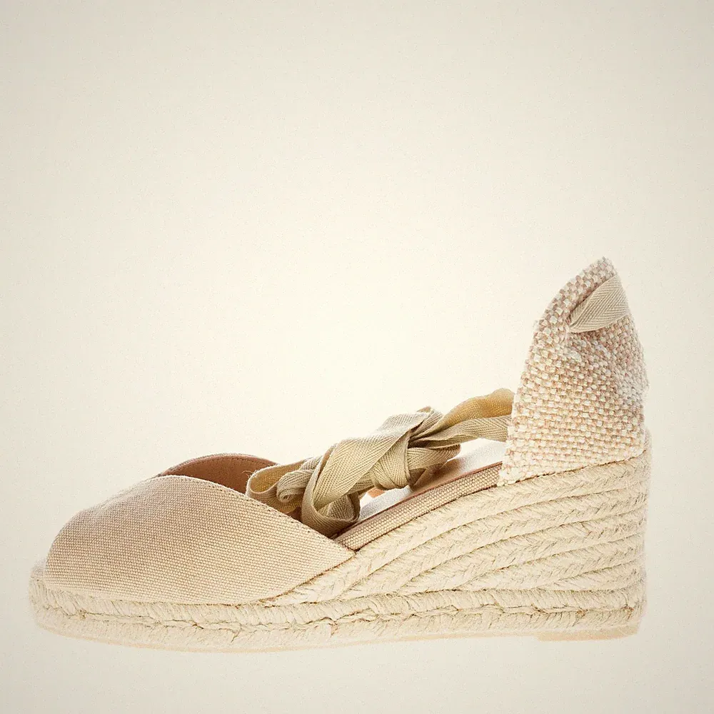 CASTANER damen schuhe Sandfarbener Bio-Stoff Bilina Keil Espadrilles Schnürung
