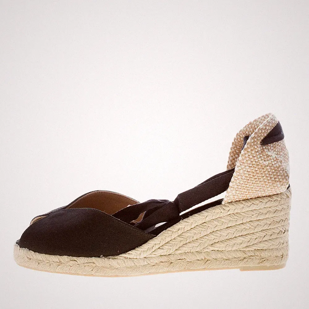 CASTANER damen schuhe Schwarzer Bio-Stoff Bilina Keil Espadrilles Schnürung