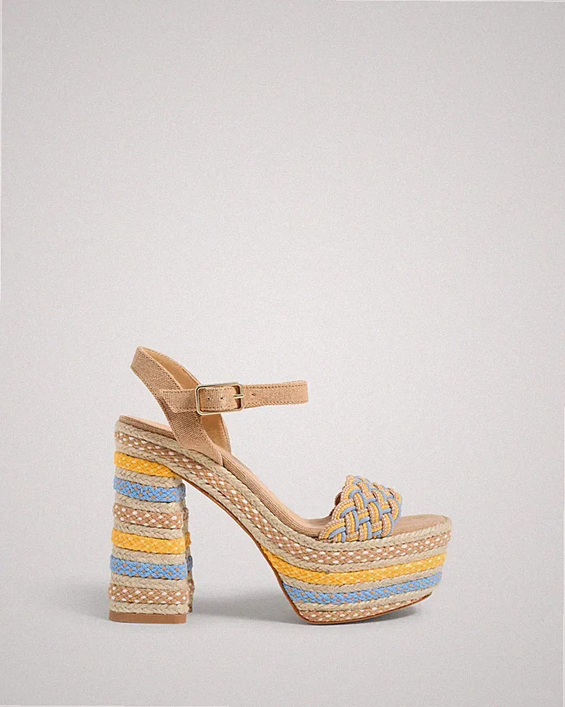 Sandale Castaner in Rafia Beige Keilabsatz 13cm und Plateau 6cm Mod Anne/145 Art 023040