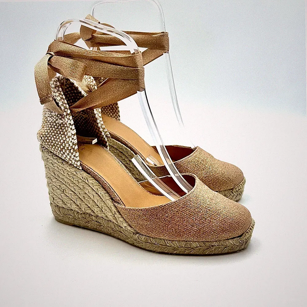 Castaner Wedges Aus Metallisiertem Rosa Leinen Modell CARINA Art. 021767