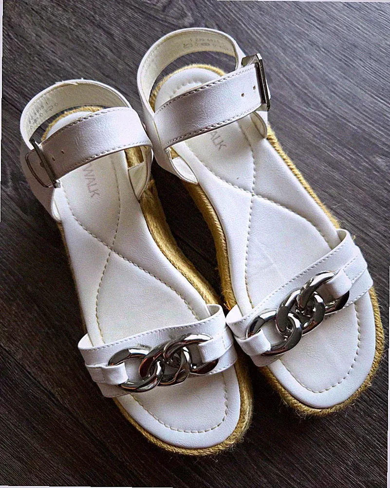 Catwalk Damen Sandalen Riemchen Keilabsatz niedrig Kette Weiß EU 38