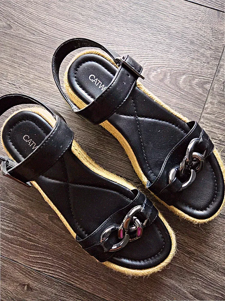 Catwalk Damen Sandalen Schwarz Keilabsatz 5–7,5 cm Riemchen Kette Gr. 38