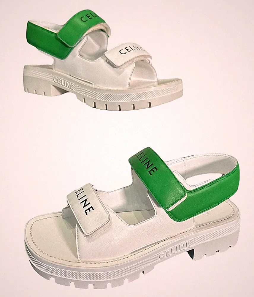 Celine Sandalen Keilabsatz Plateau Sandaletten Optik weiß grün Größe UK 5 Leder EU 38