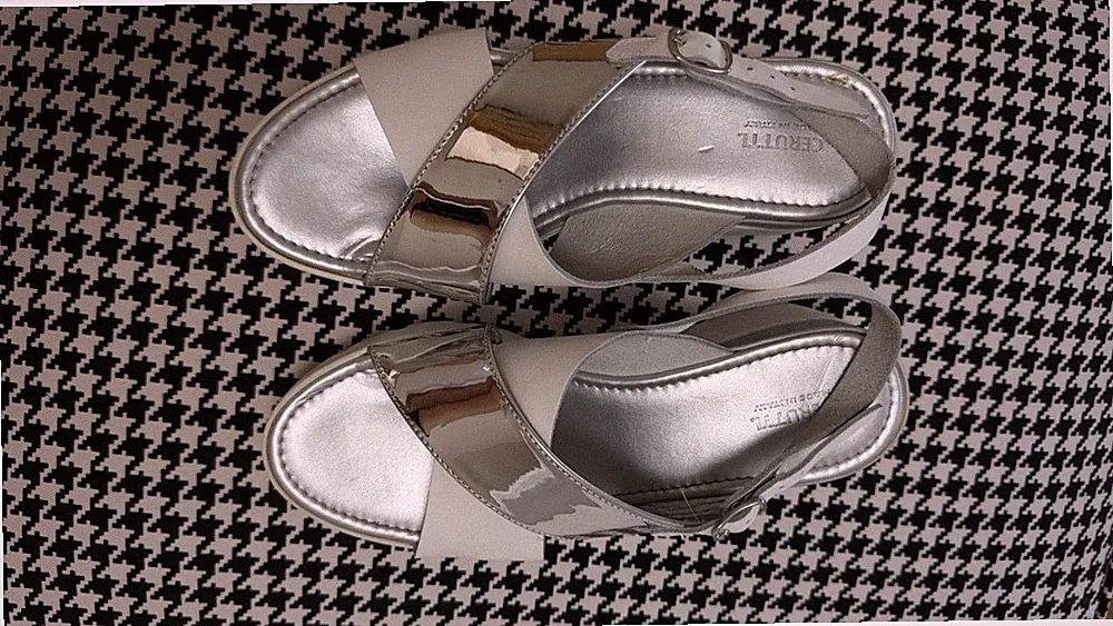 Cerutti Leder Sandaletten Weiß Silber Gr 39 6,5 cm Absatz