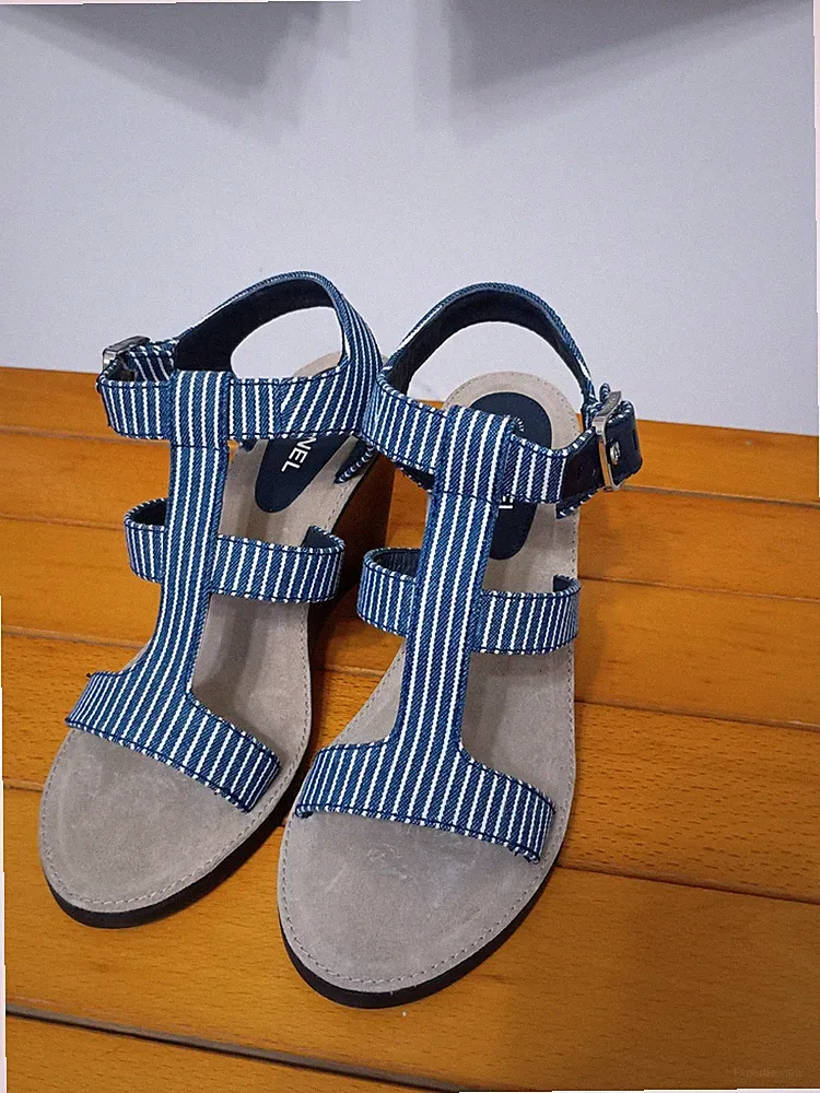 Chanel Jeans Schnürer Keilabsatz Sandale - Chanel Denim Lace-Up Wedge Sandals