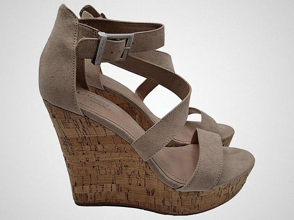 Charles by Charles David Wedges Keilabsatz Sandalen Beige Gr. 38 Kork