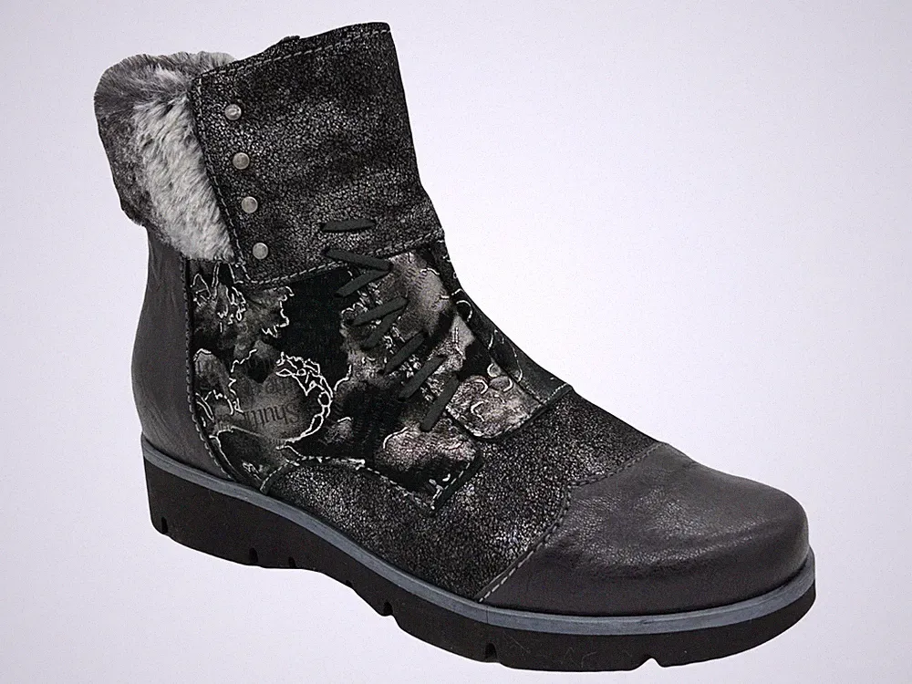 Charme italienische Leder Stiefeletten Gr. 37 (4) schwarz Silber metallic Flach