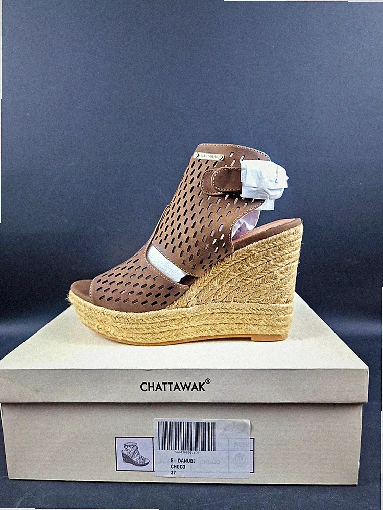Chattawak Danube Damen Keilabsatz Riemchen Sandalen Braun Klett EU 37