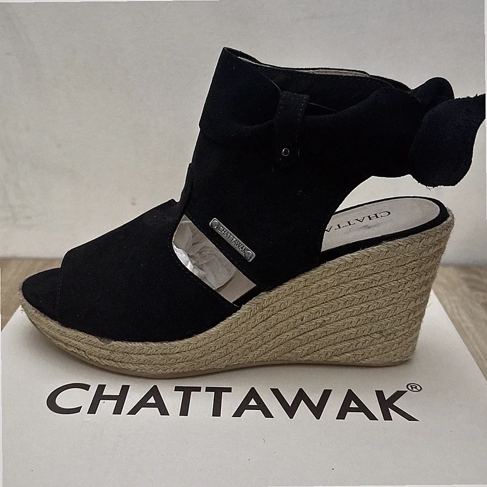 Chattawak Keilabsatz Sandalen Damen Schwarz Größe UK 5 EU 38 Charlotte Espadrille Schuhe.