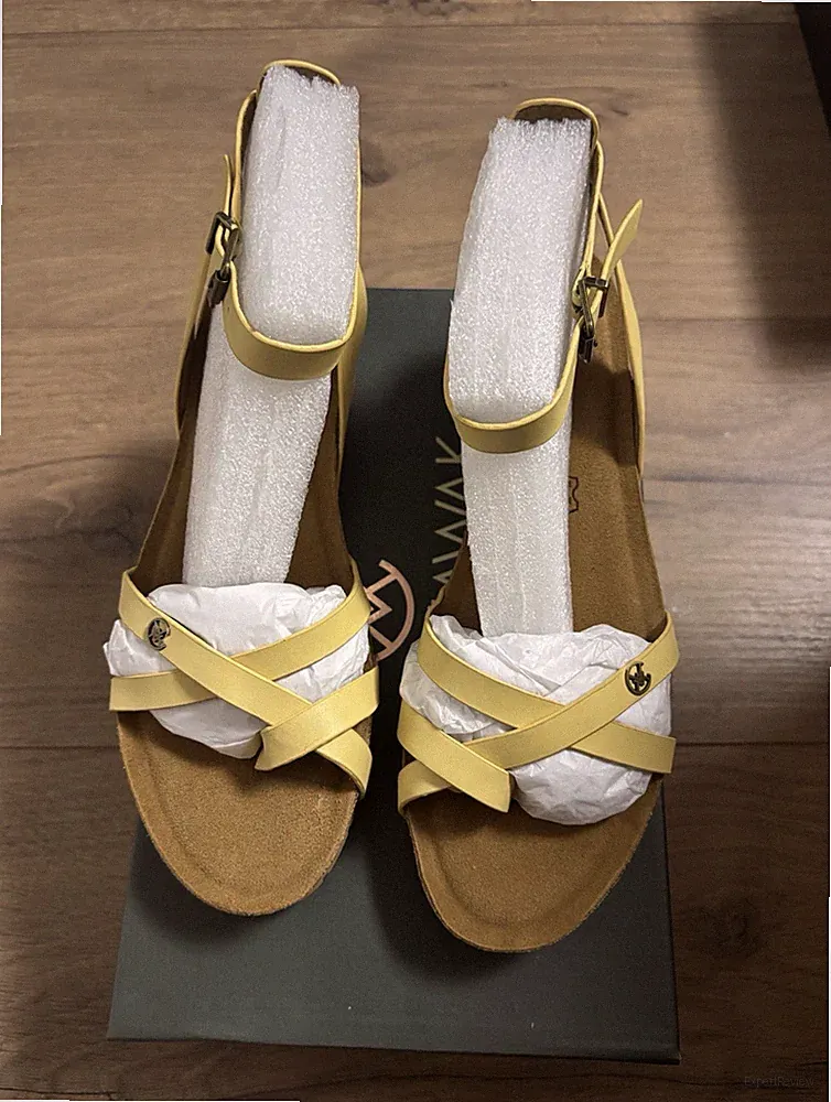 Chattawak Vera Damen Sandalen Gelb Keilabsatz Riemchen Schnalle EU 38