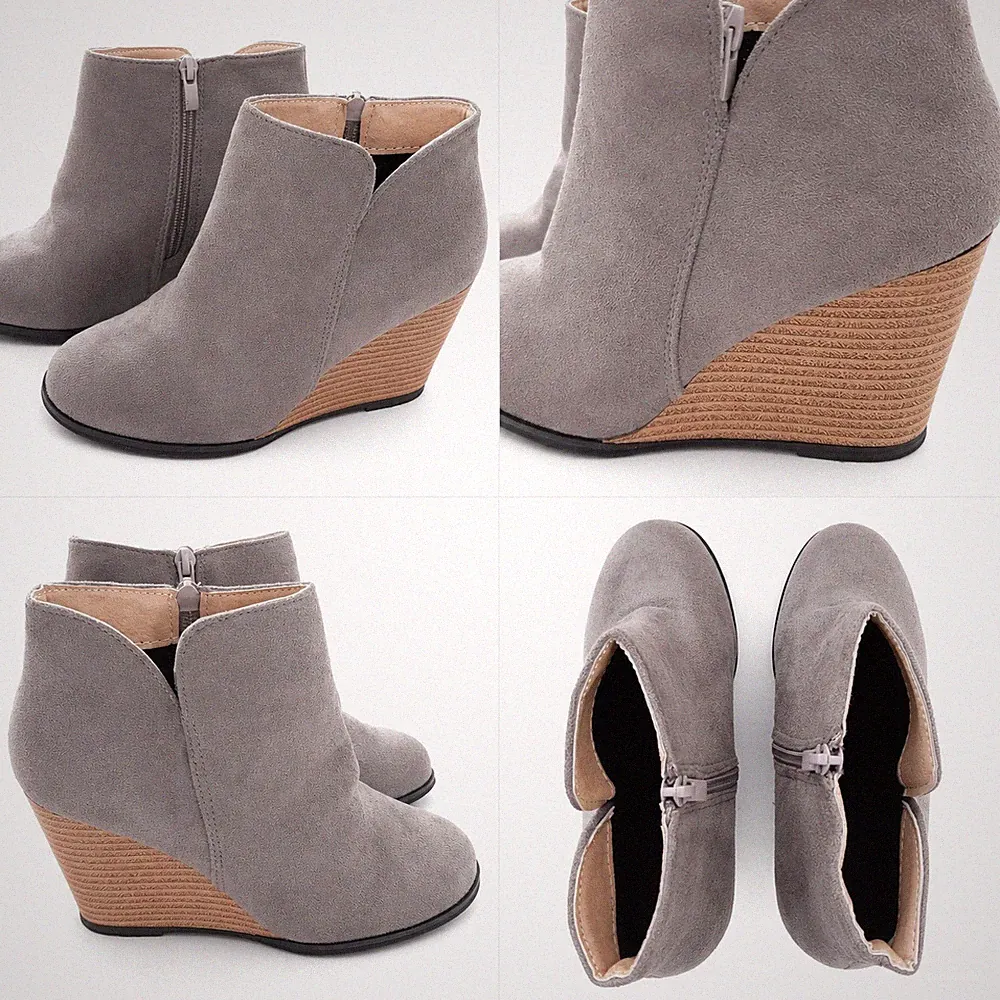 Chelsea Boots Stiefeletten Keilabsatz Größe 36 Taupe Braun Stoff leicht