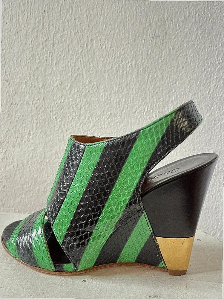 CHLOÉ Vintage 2006 Phoebe Philo Runway Wedges Sandalen Gold Metall Keilabsatz 36,5