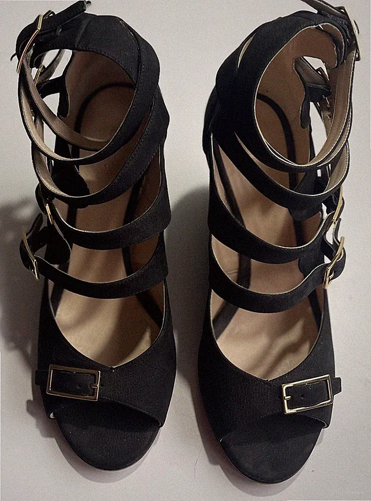 Chloe Cyllia Black Suede Buckle-strapped Wedge Sandals Size UK 5 EU 38 Used Once