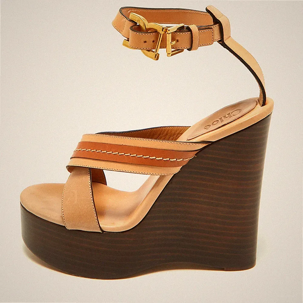 Chloe Größe 36,5 Braun Beige Leder Keilabsatz Sandalen