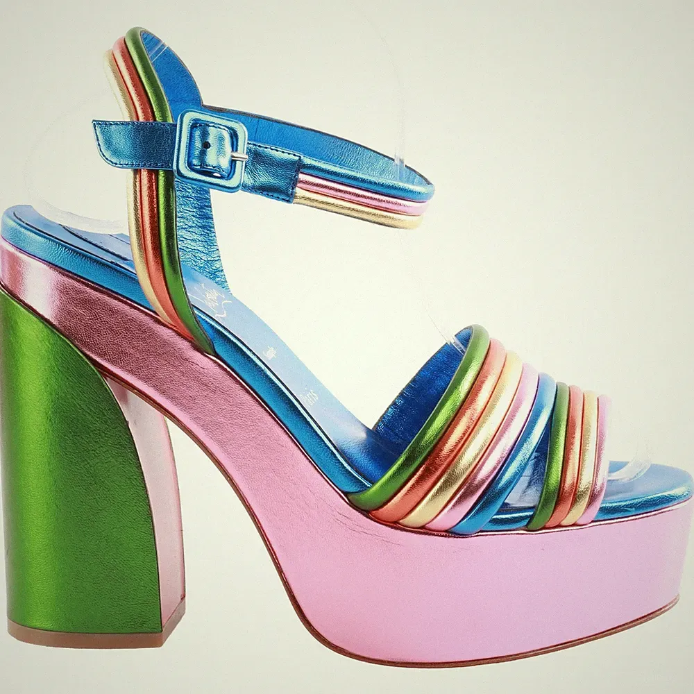 CHRISTIAN LOUBOUTIN MULTI LEDER PLATEAU SANDALEN EU 39 UK 6 US 9