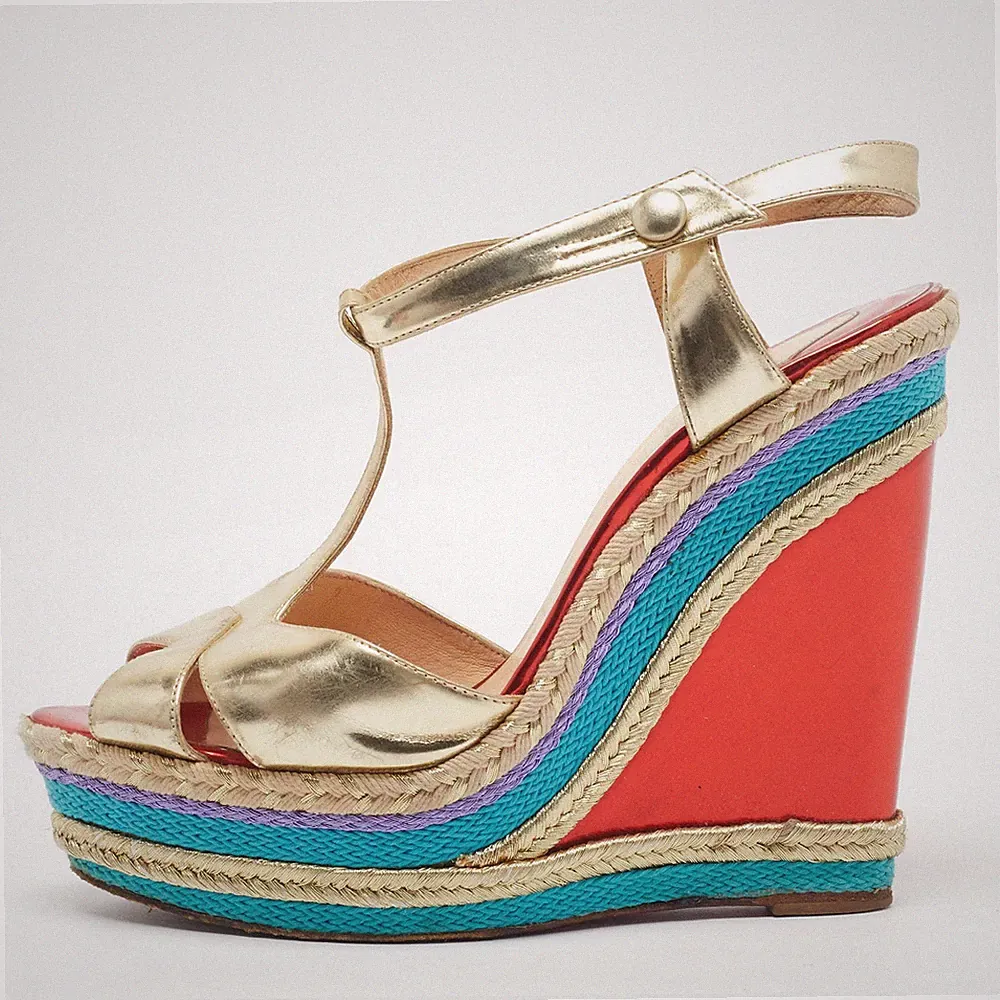 Christian Louboutin Sandaletten Trotolita Größe 39 Mehrfarbig Leder Keilabsatz