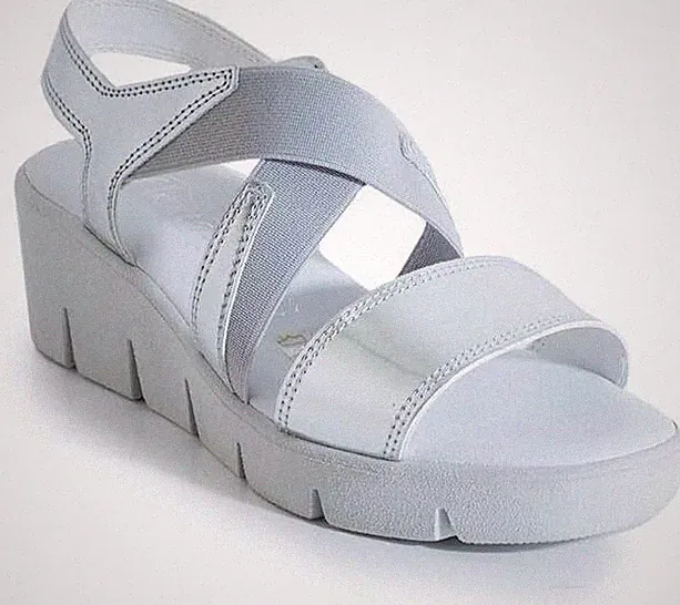 Cinzia Soft IE3292CH Sandalen Leder silber mit Gummizug Keilabsatz 5 cm Made in Italy